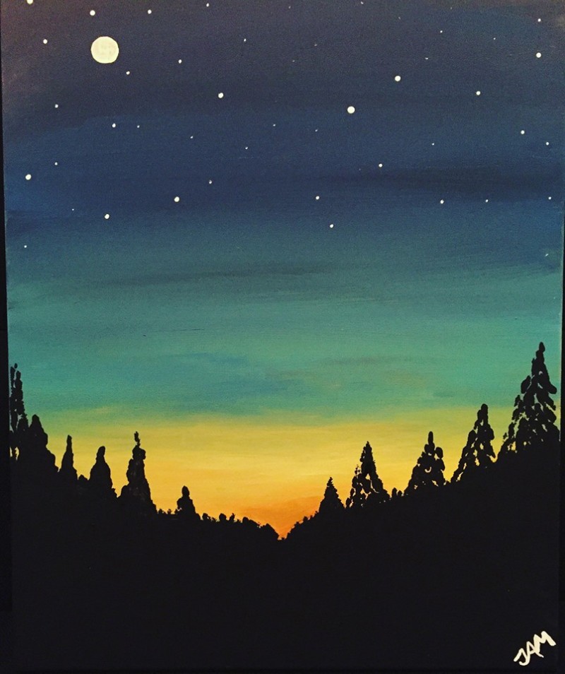 VIRTUAL CLASS! "Starlit Sunset" Pick-Up Paint Kits between 4:00-6:00pm. Join us LIVE on Zoom at 8:00pm!