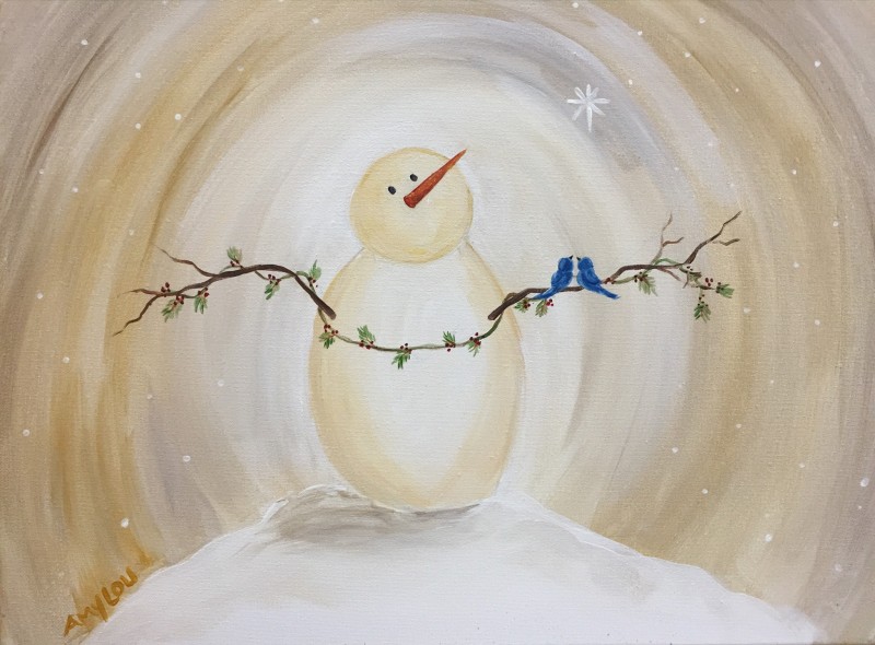 Snowman with loverbirds