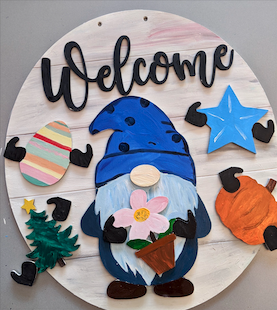 Welcome Gnome 21" Wood Door Sign with 5 interchangeable pieces