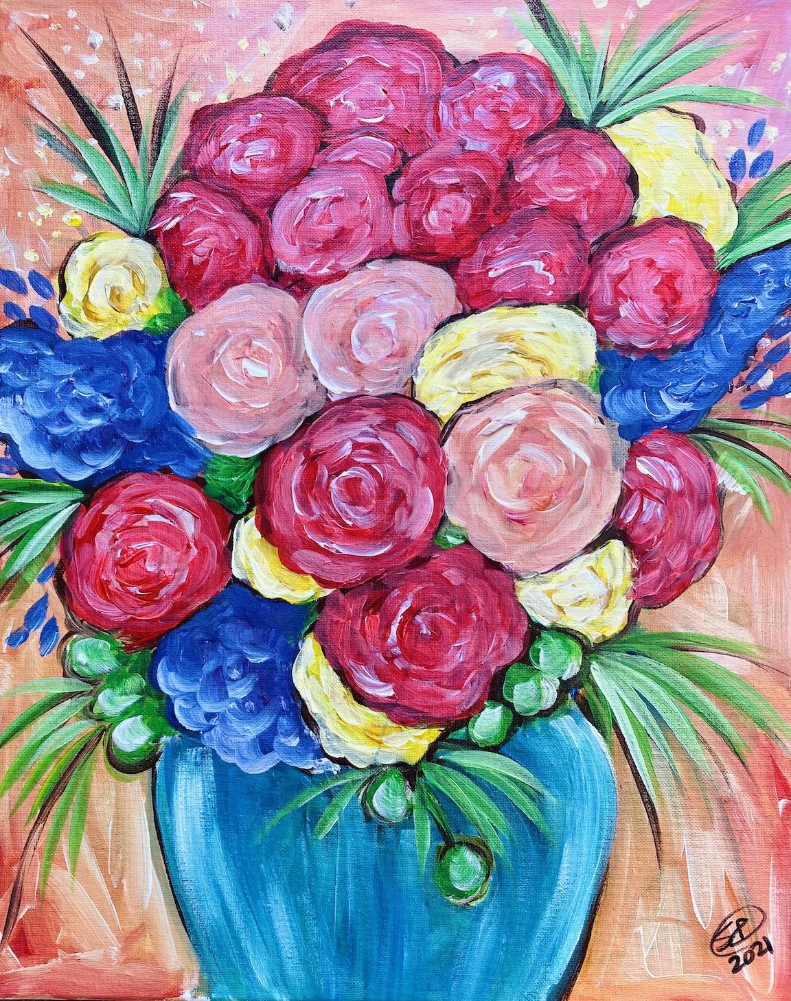 BOLD BLOSSOMS -A STEP BY STEP CANVAS PAINTING EXPERIENCE