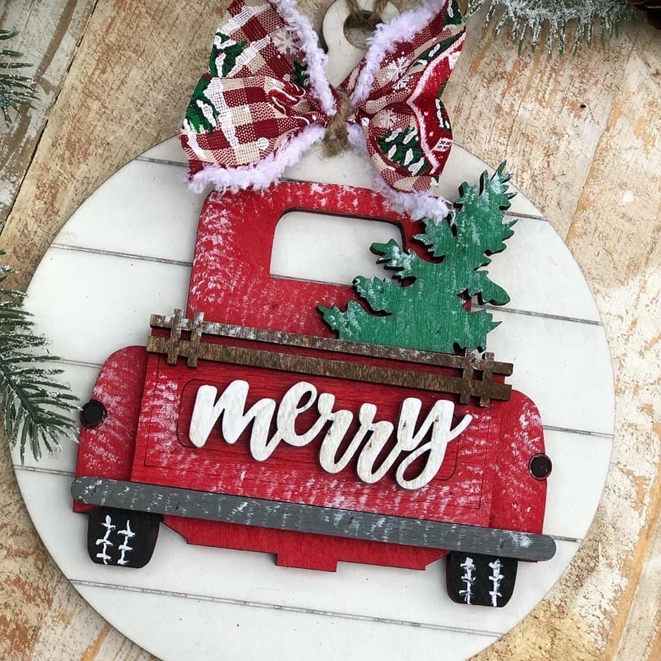  PRE-ORDER BY 11/16 - Vintage Red Truck Christmas Door Hanger