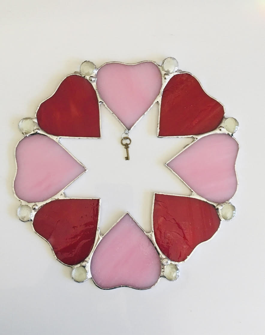 Stained Glass Love Hearts 9x9
