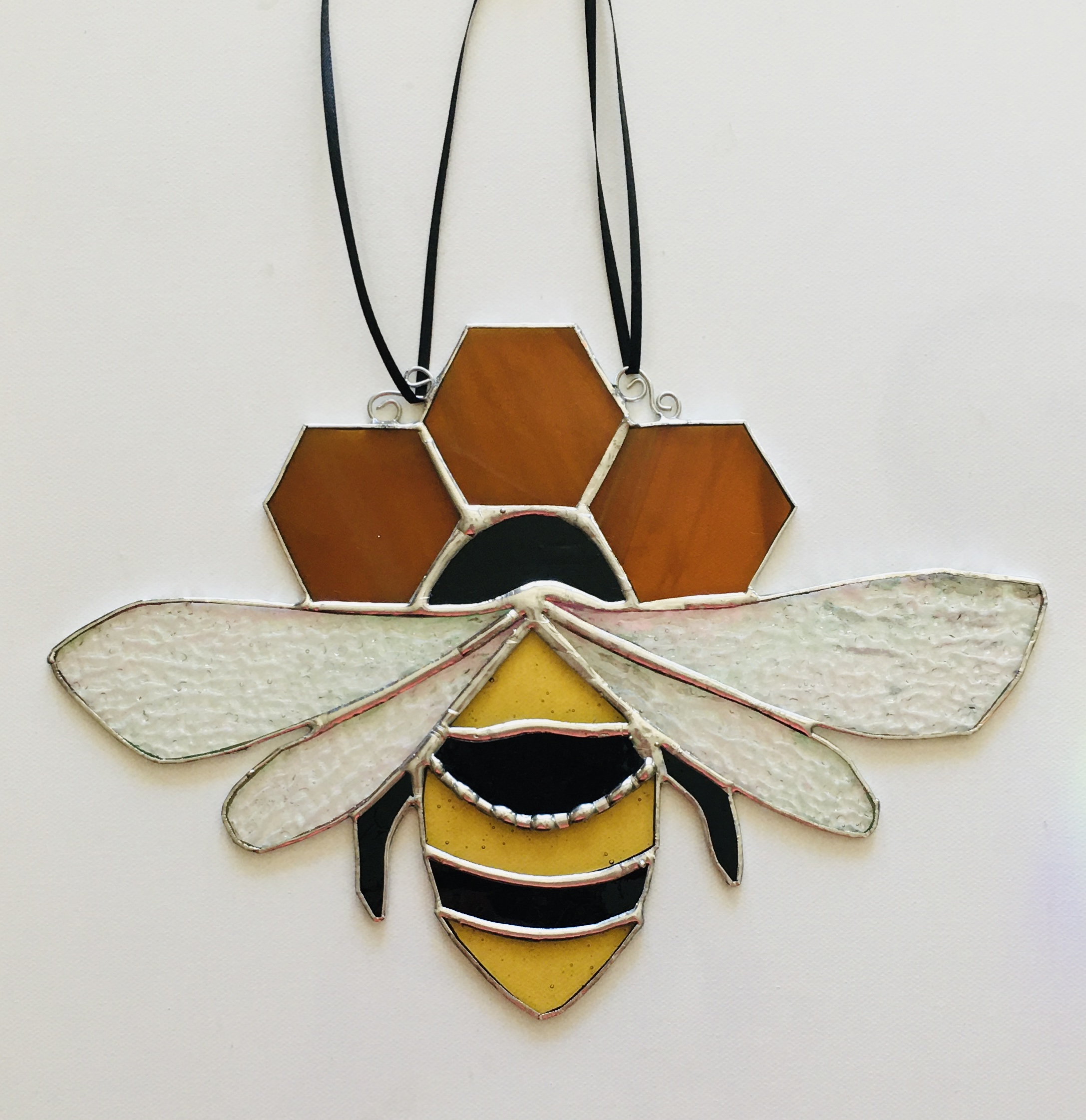 Stained Glass Bee & Honeycomb
