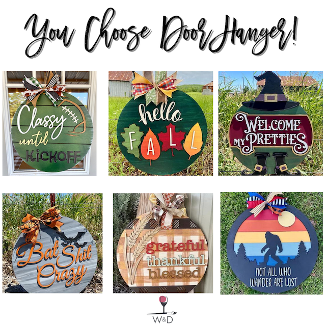 ON WHEELS at PEACOCK WINE BAR - YOU CHOOSE DOOR HANGER ON WHEELS at PEACOCK WINE BAR - YOU CHOOSE DOOR HANGER