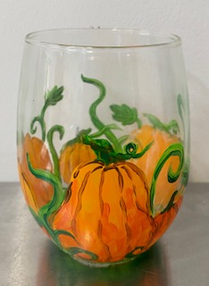 Painted Pumpkins on Two Wine Glasses