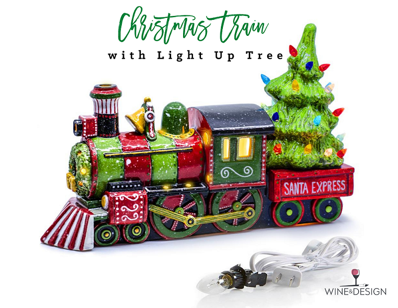 Ceramic Christmas Train with Tree Light Up! 8.25H x13L TAKE HOME KIT!