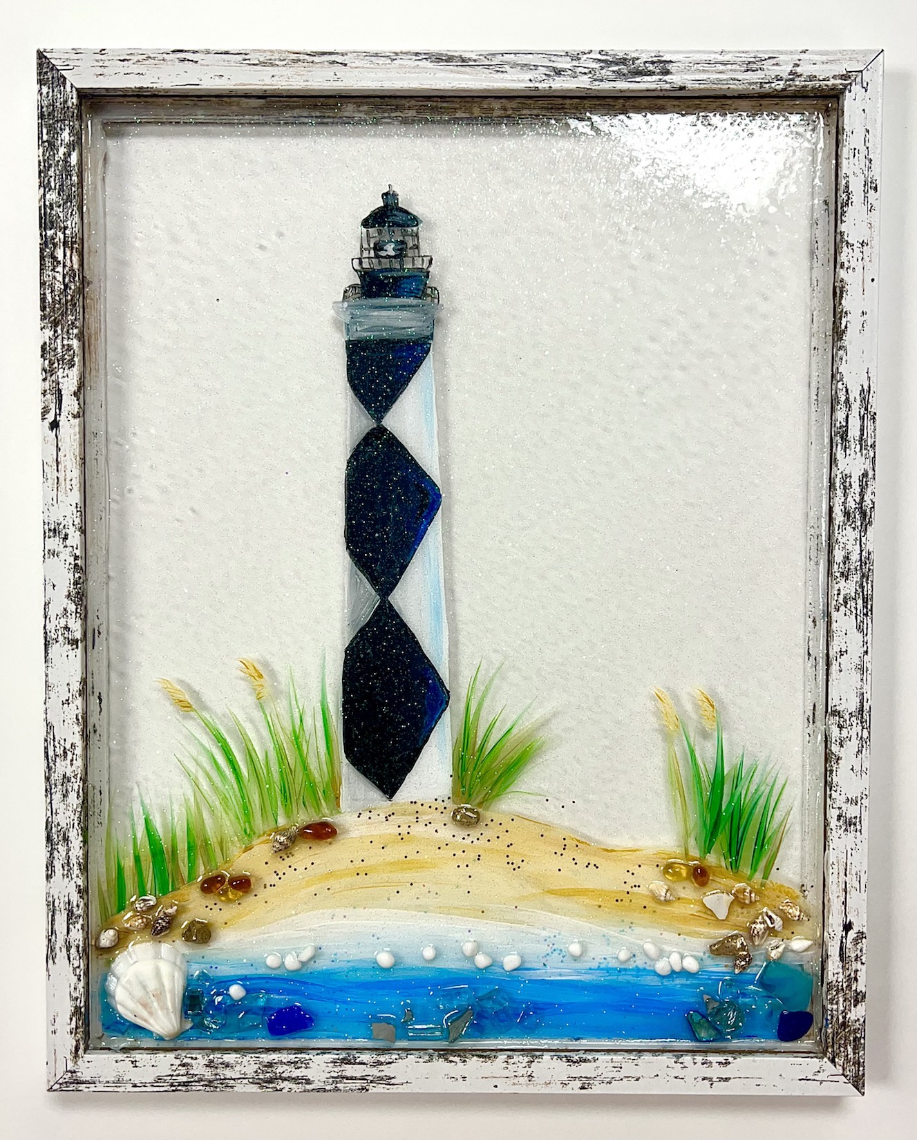 Oak Island Lighthouse Framed with a Resin Finish