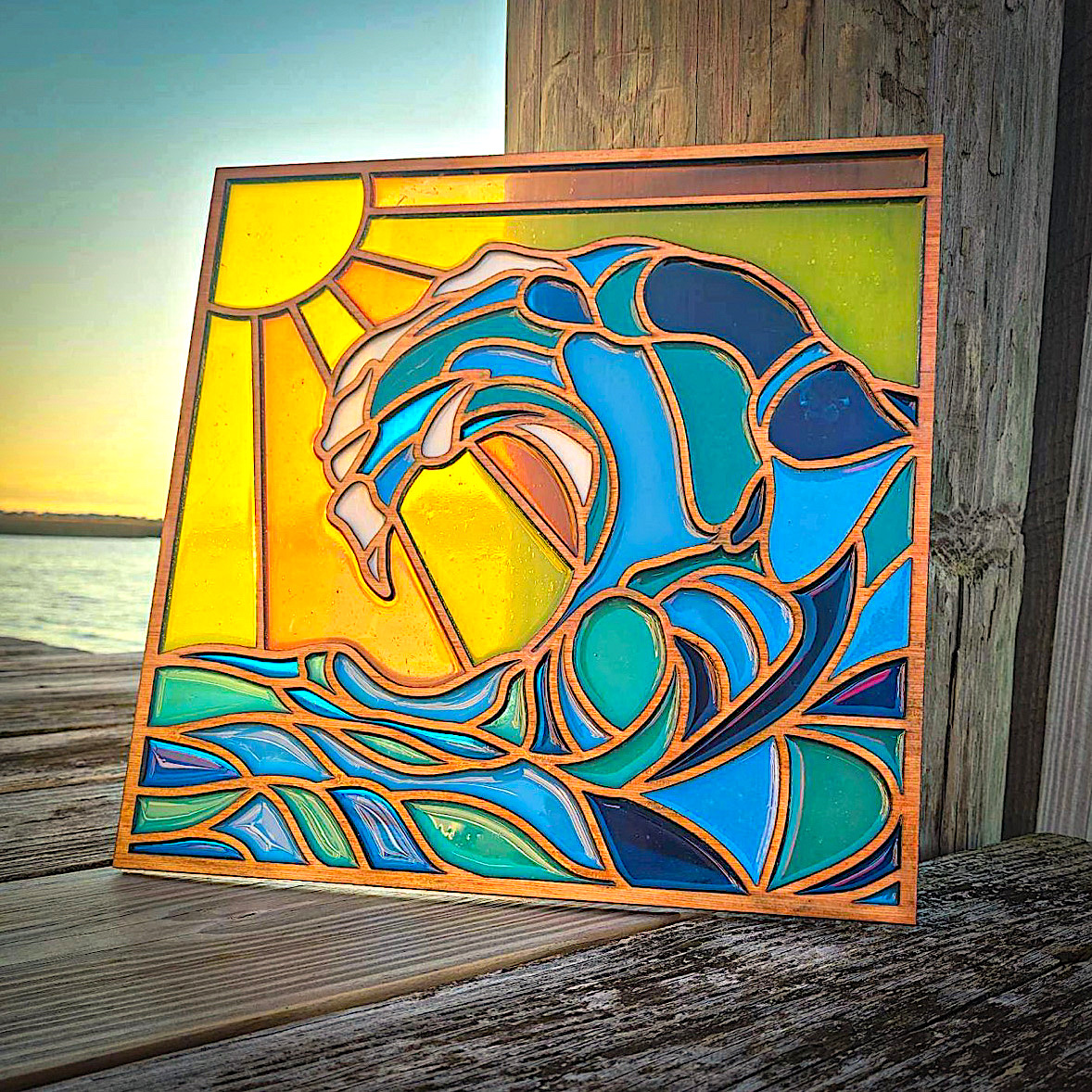 Resin Poured Wave Stained Glass Workshop!