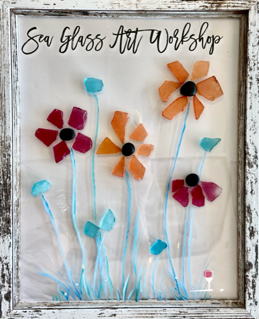 Framed Poppies with Sea Glass in Resin | Workshop