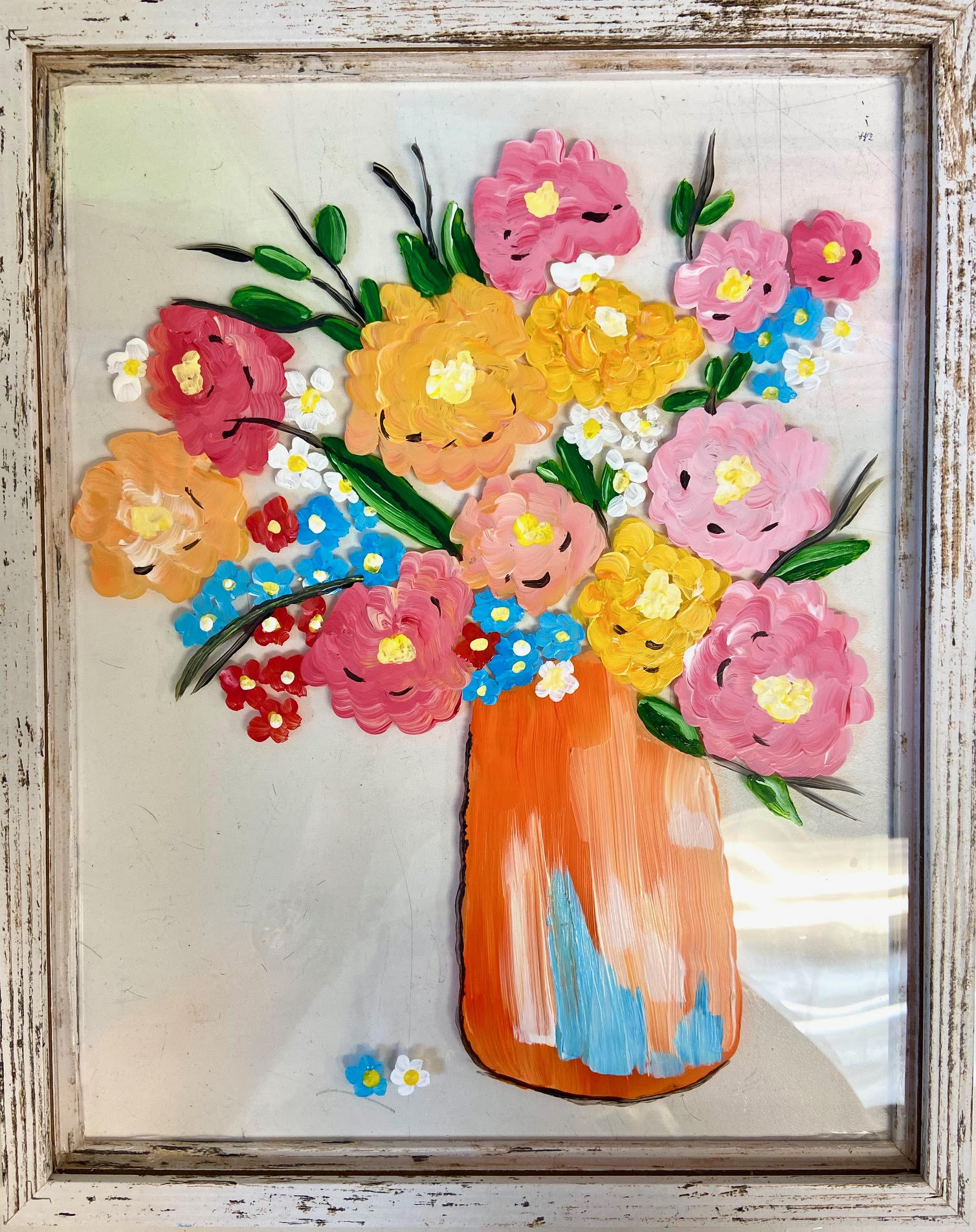Springtime Bouquet Painting in Frame with Resin finish