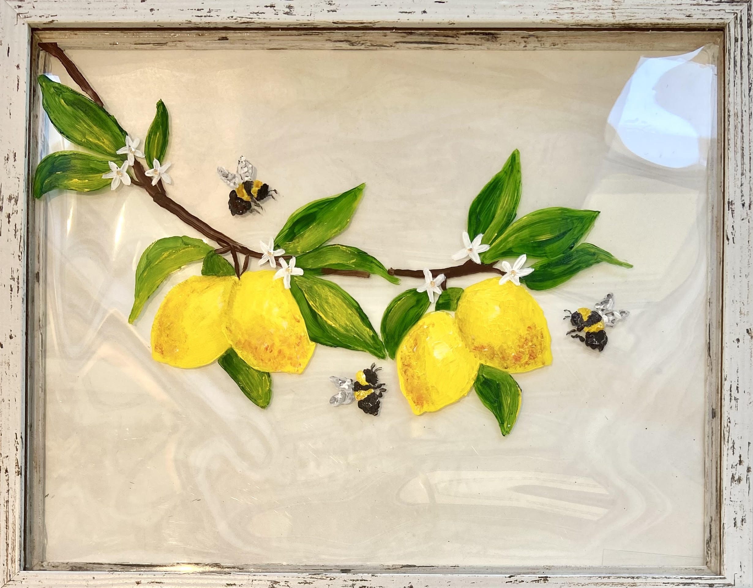 LEMON & BEES FRAMED WITH A RESIN FINISH
