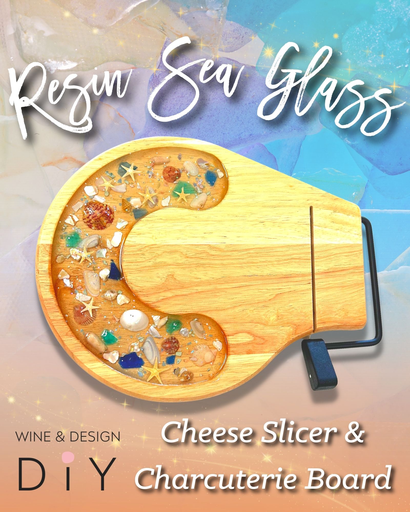 Resin Sea Glass Charcuterie Board + Cheese Slicer