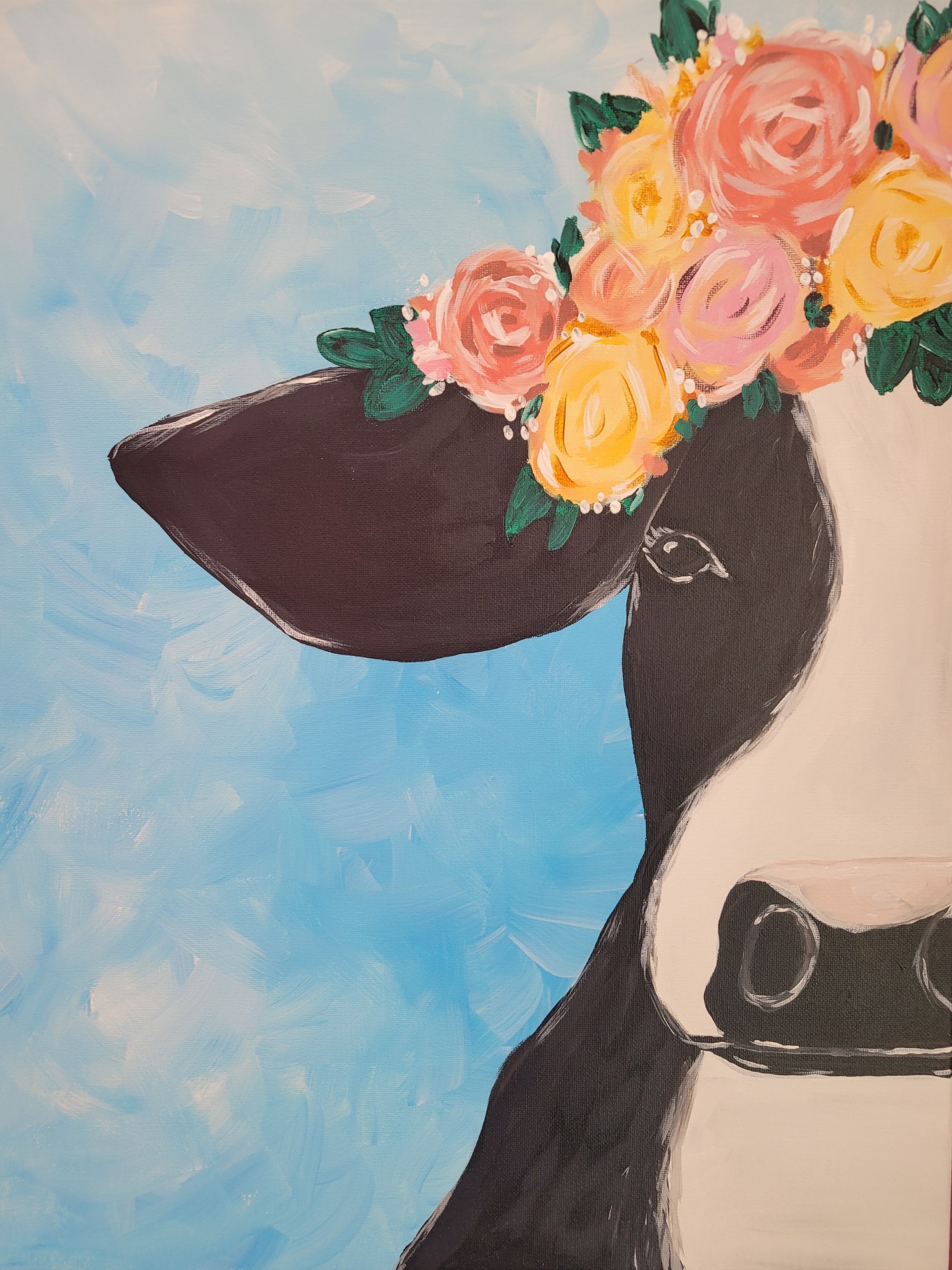 Floral Cow - 16x20 Acrylic on Canvas