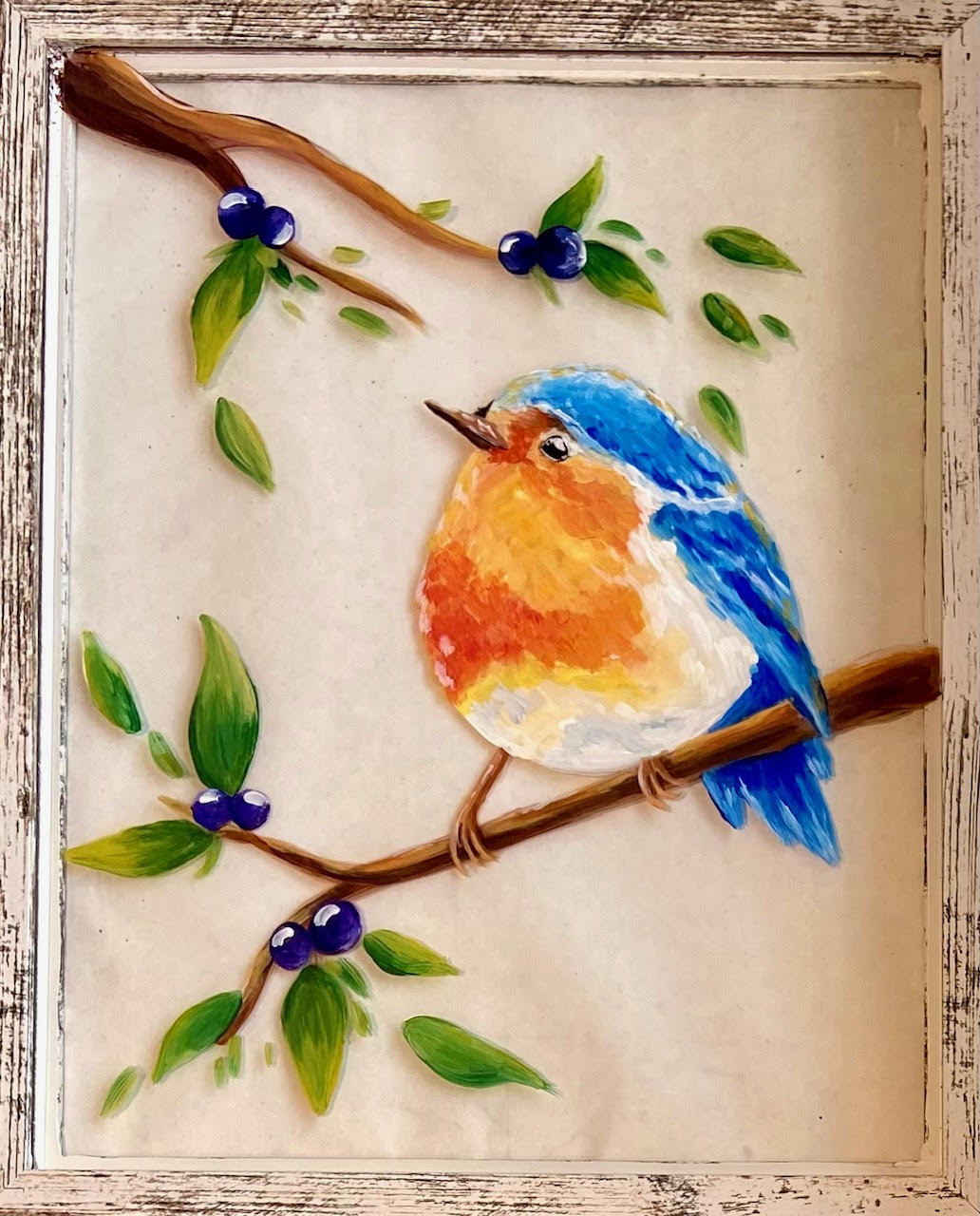Framed Fall Finch with resin finish
