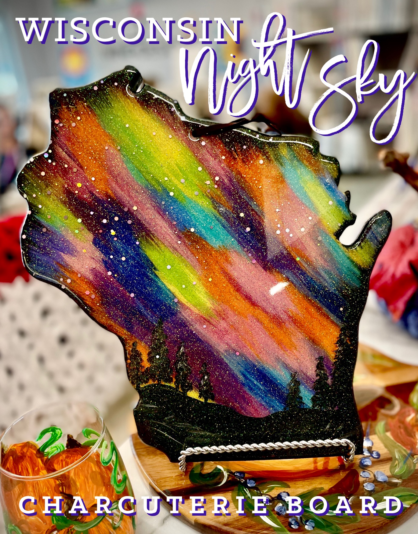 SALE! Wisconsin Night Sky Charcuterie Board with Resin Seal