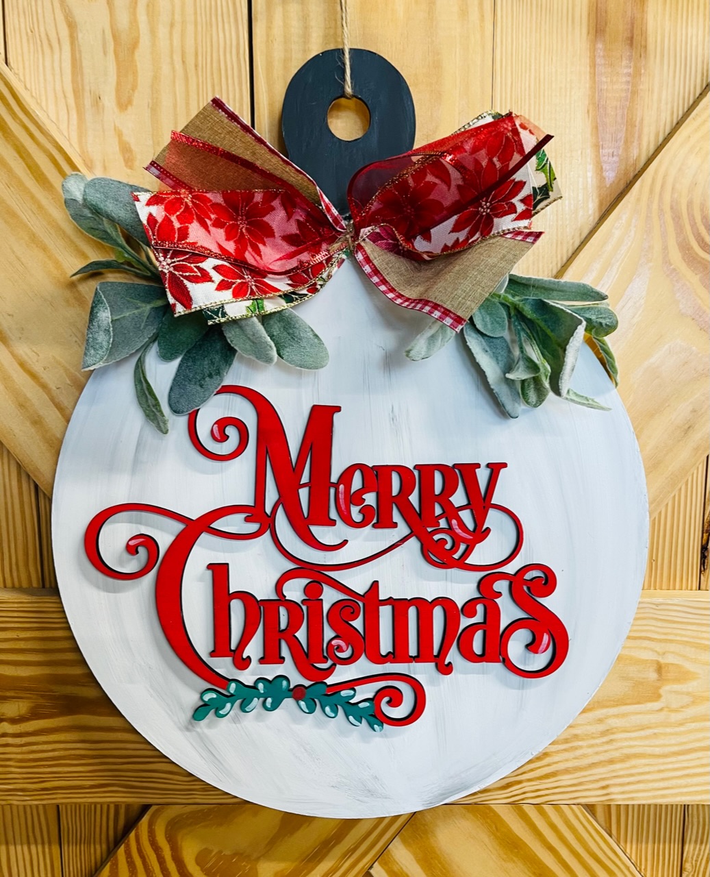 DIY Merry Christmas Ornament Door Hanger with Bow