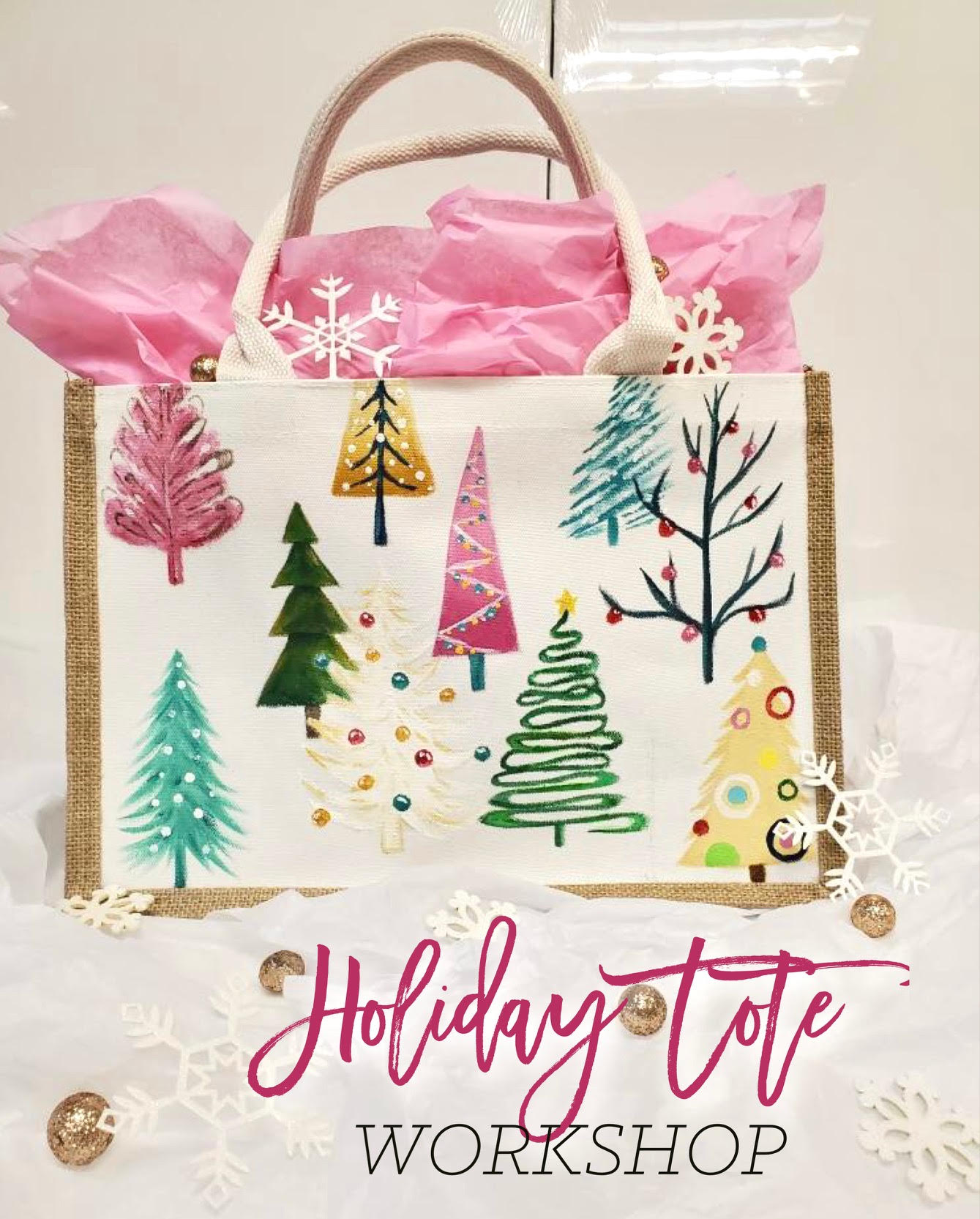 NEW Holiday Tote! 15" Burlap & Canvas Tote bag Workshop - A step by step painting experience!