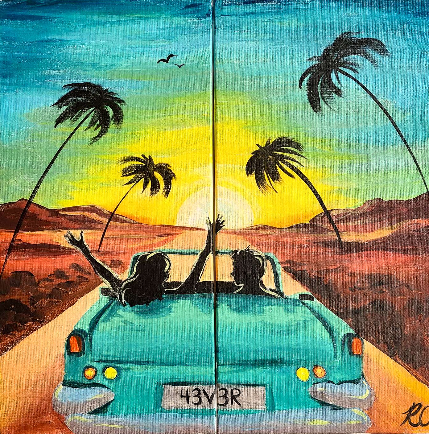 Date Night! Sunset Drive - 16x20 Acrylic on Canvas