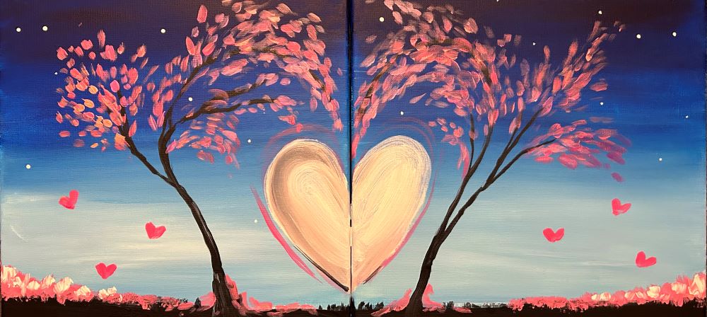 Love & Cherry Blossoms at 7:00 pm DATE SET or SINGLE canvas