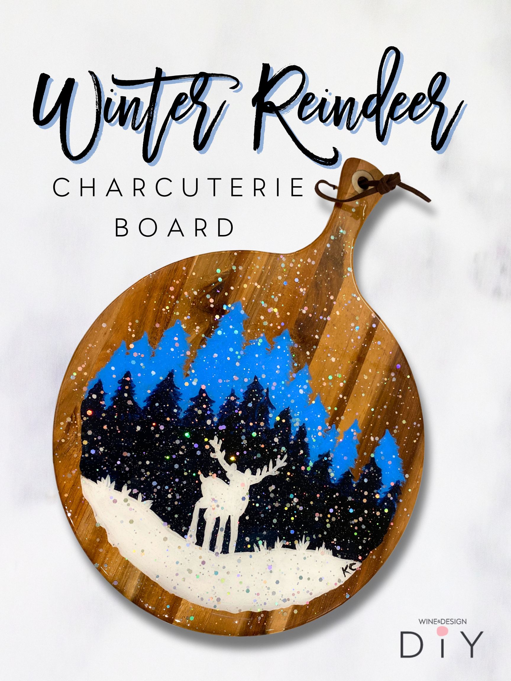 Winter Reindeer painted Resin Charcuturie board ! (Holiday fun)