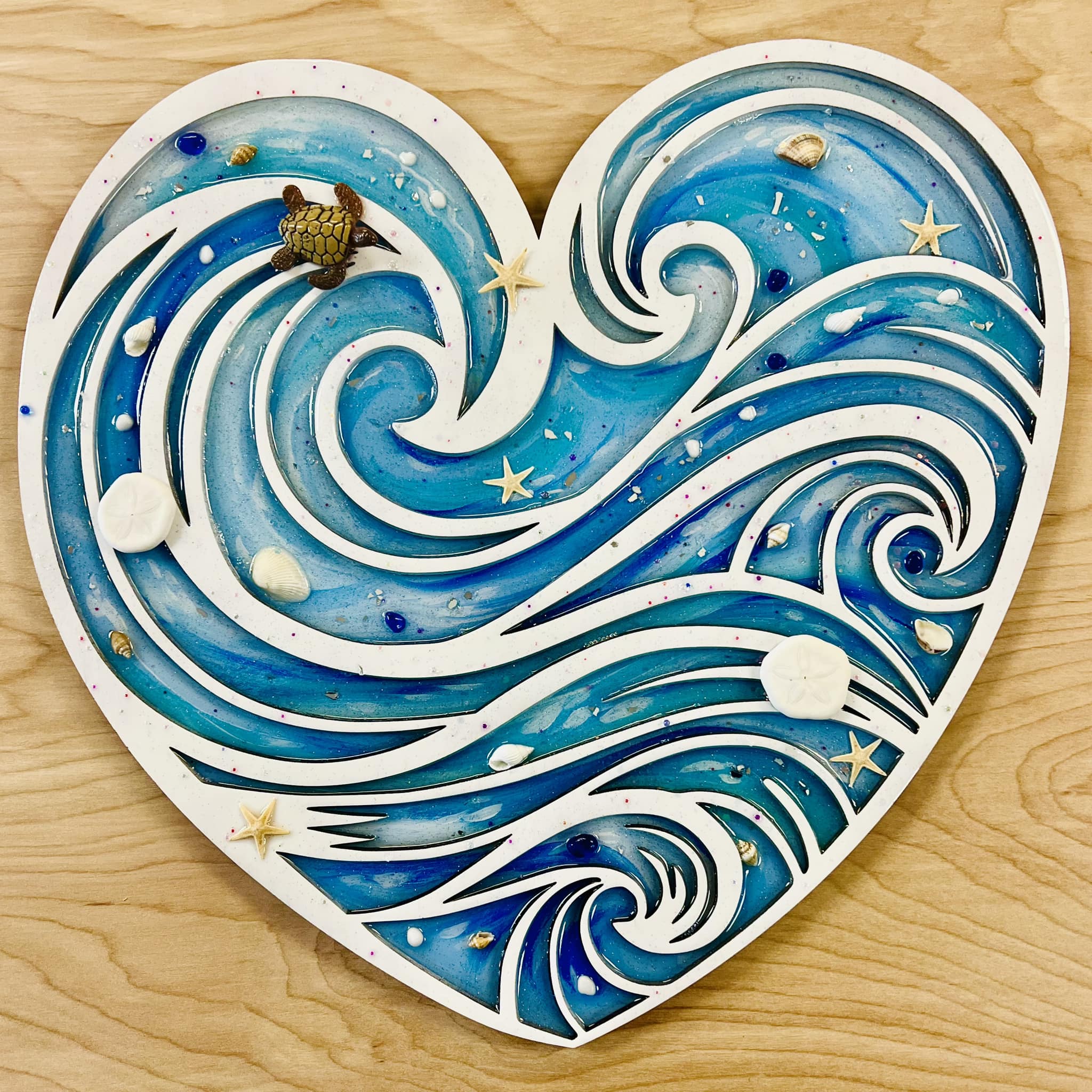 Coastal Wave Resin Heart