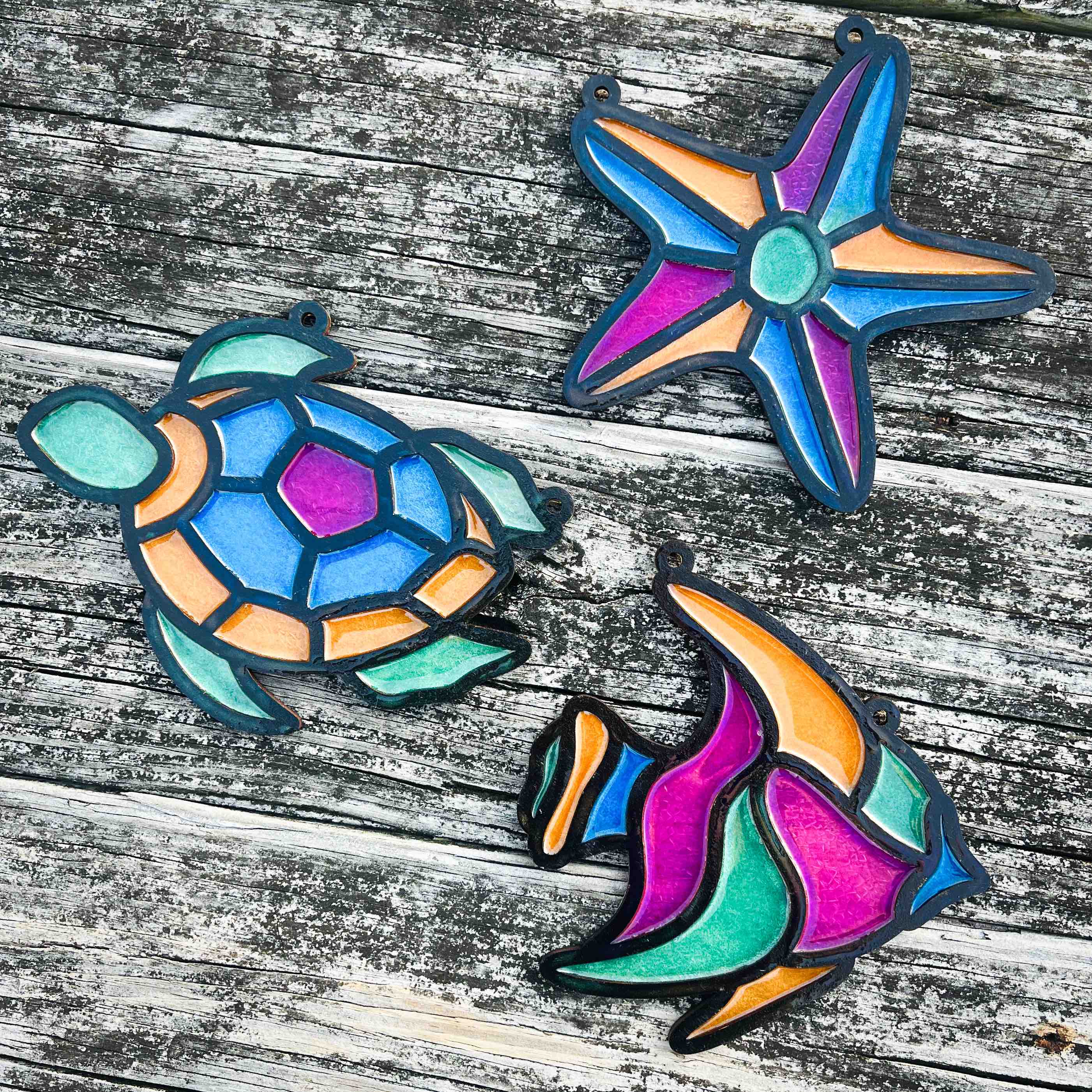 Resin Coastal Faux Stained Glass! Set of 3 Sea Creatures | 6:30pm
