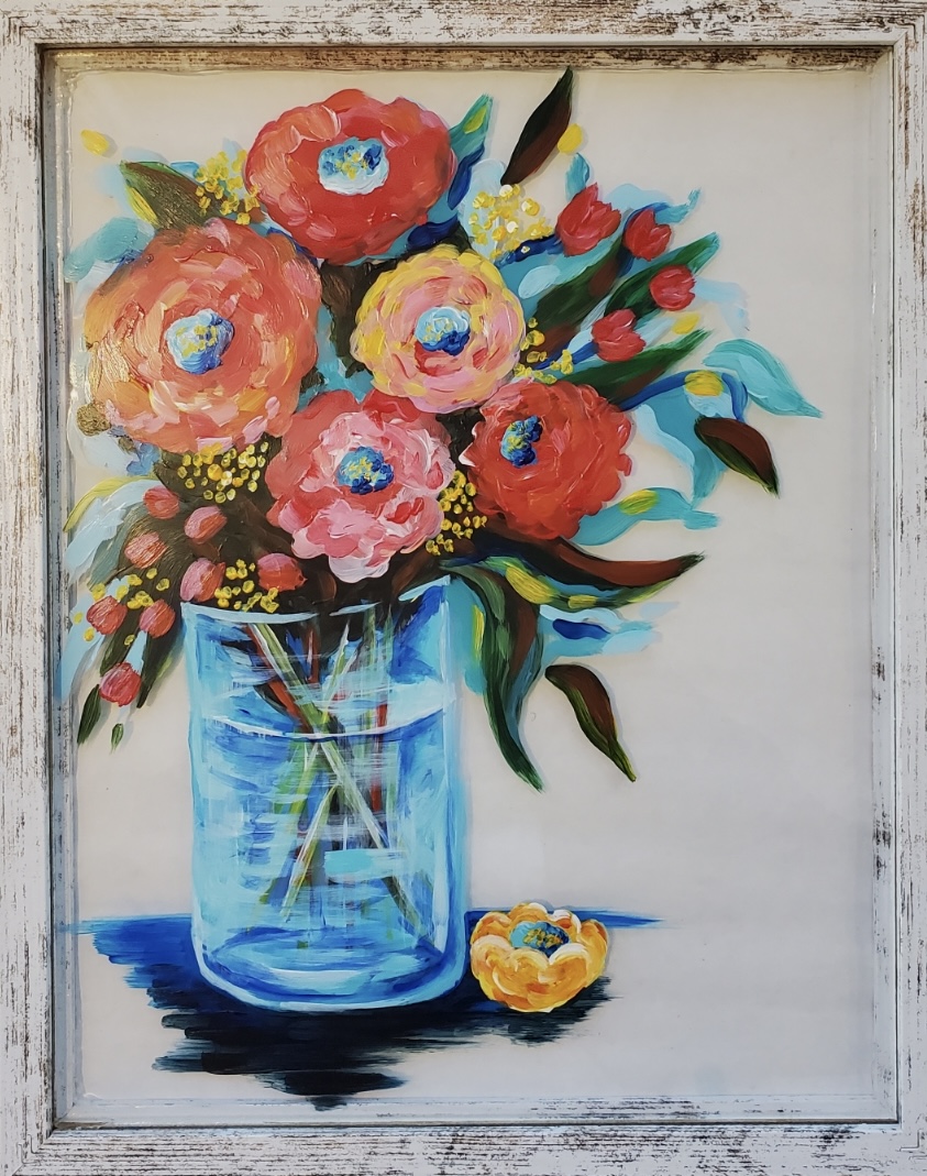 Framed Red Poppies in Resin 