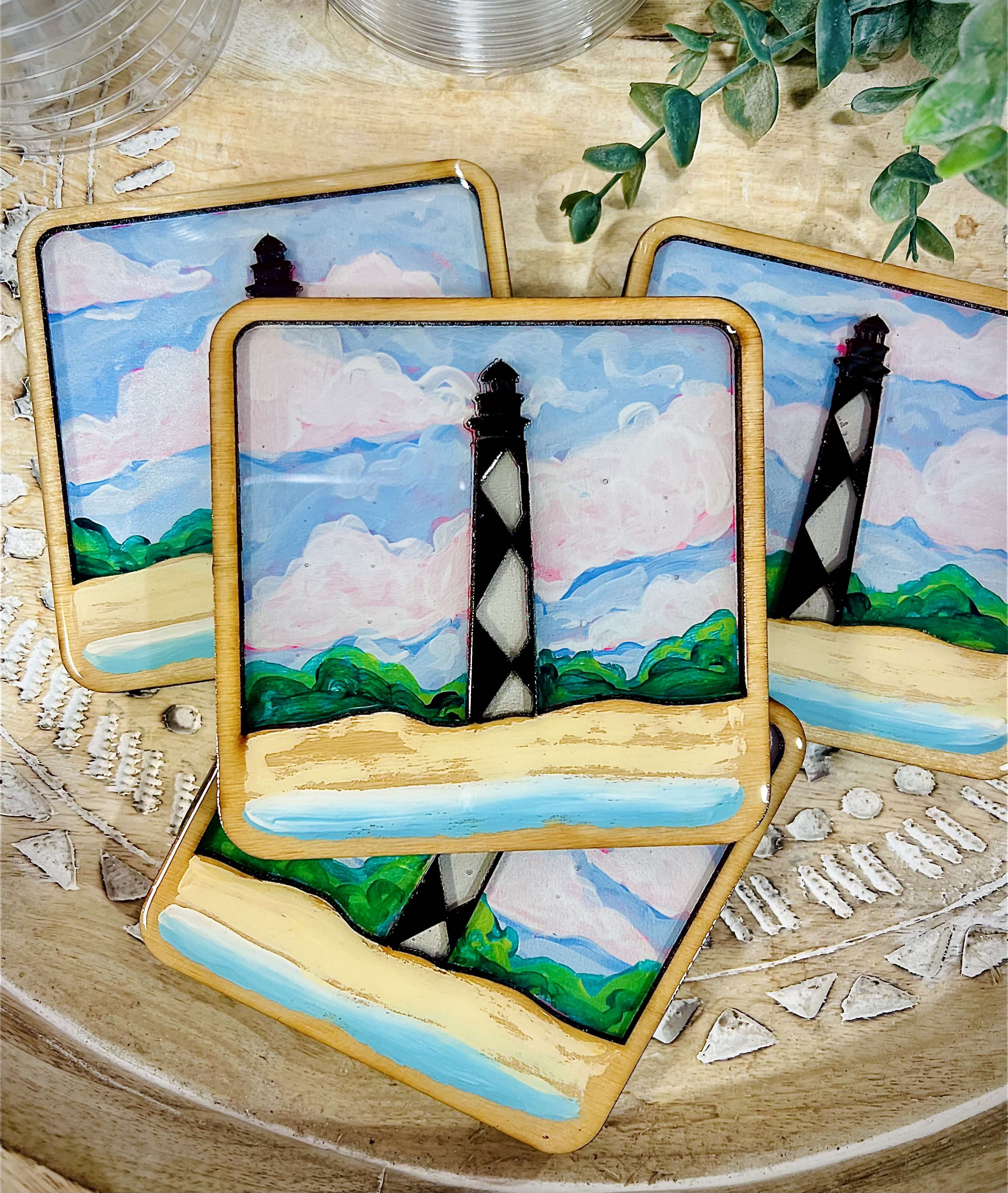 1 TICKET LEFT! Set of 4 Resin Cape Lookout Coasters
