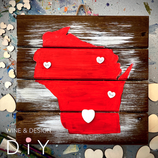 Hanging Wood Pallet State Map with Hearts