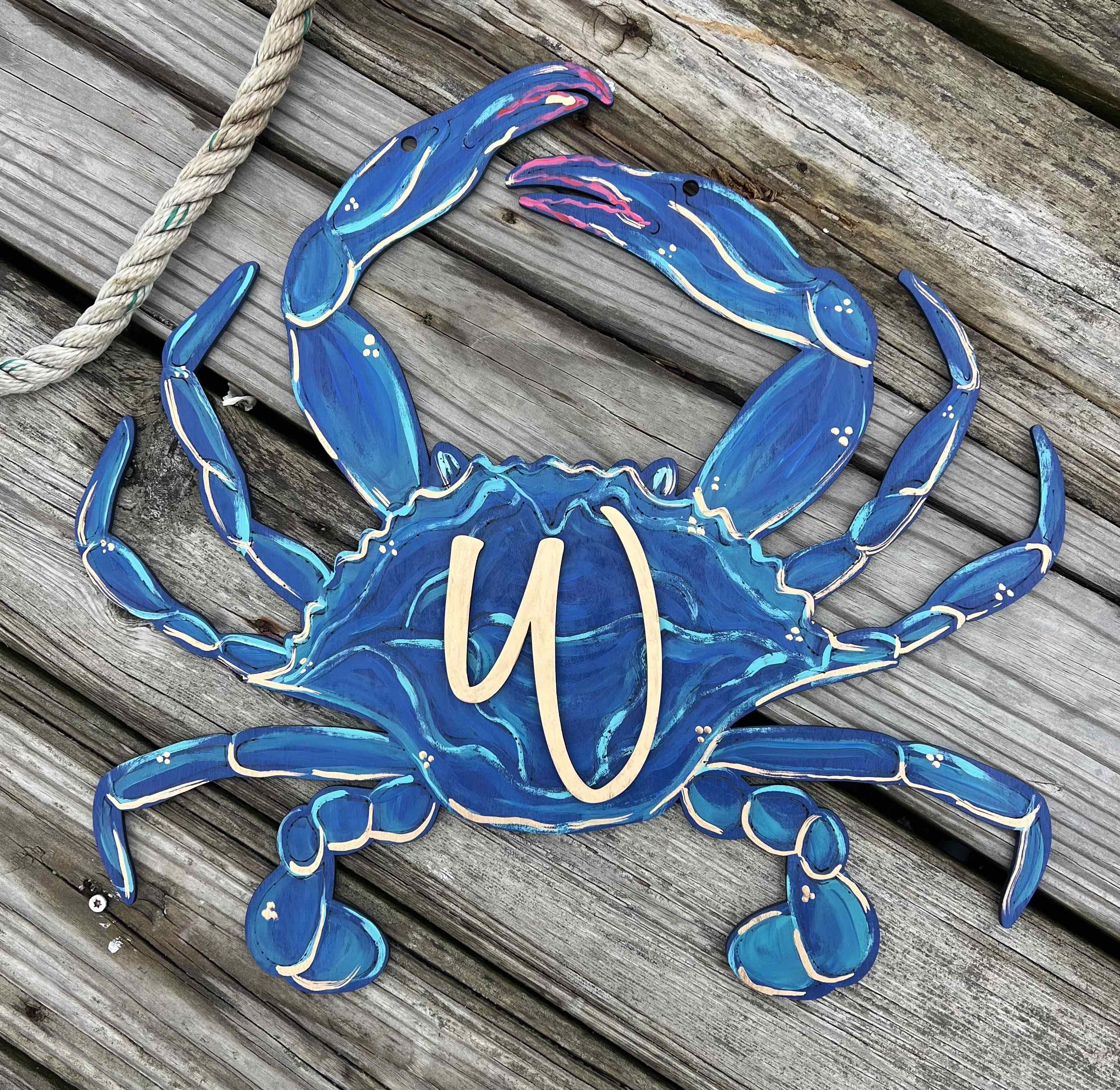 Blue Crab Monogram Door Hanger