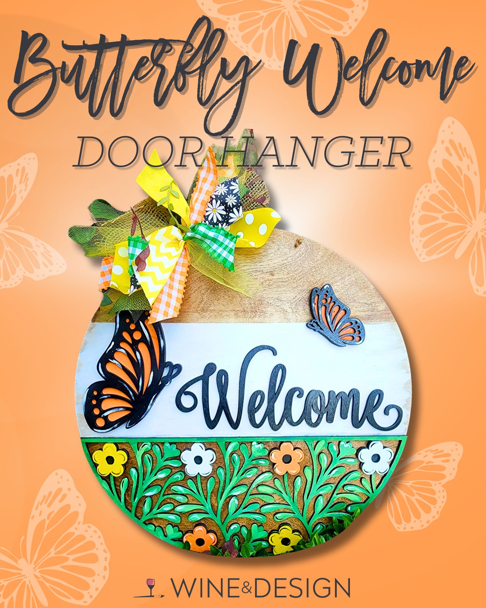Butterfly Welcome Wooden Door Hanger