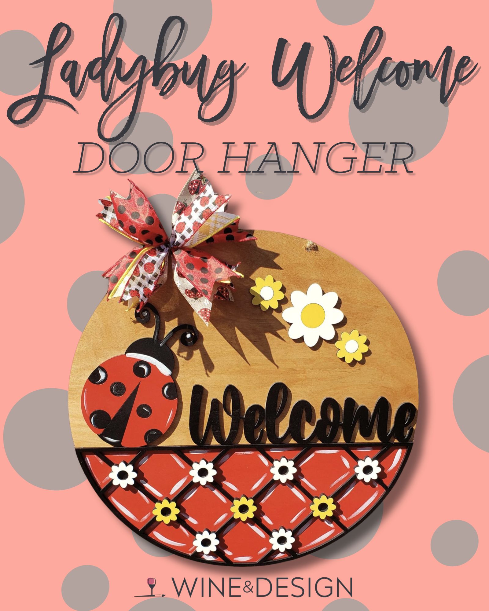 Ladybug Welcome Wooden Door Hanger