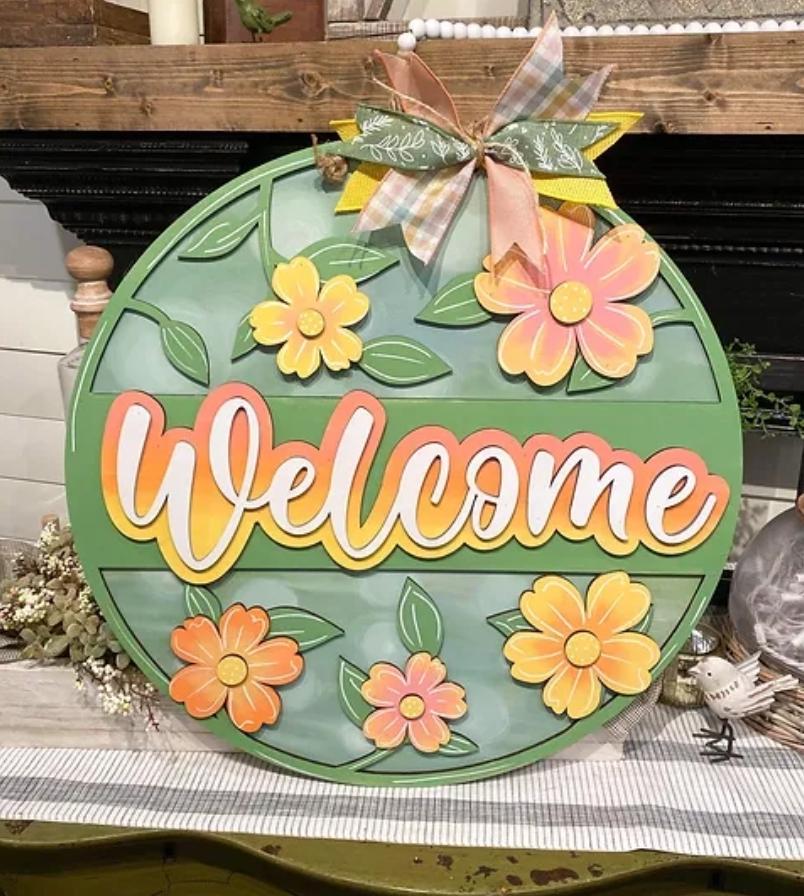 Welcome Flower Door Hanger - Paint How You Like!