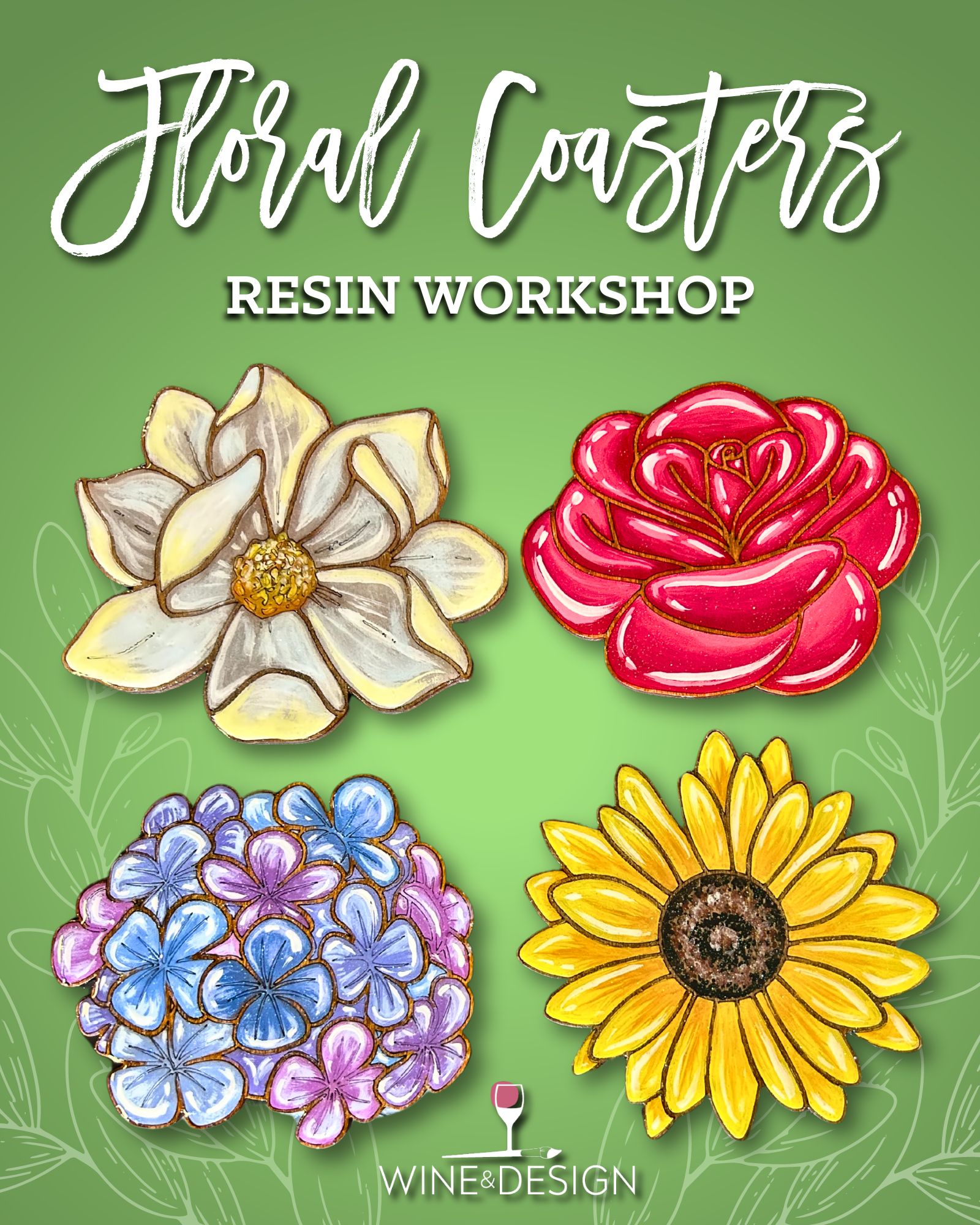 NEW! Resin Floral Coasters Set/4 - Paint Any Colors!
