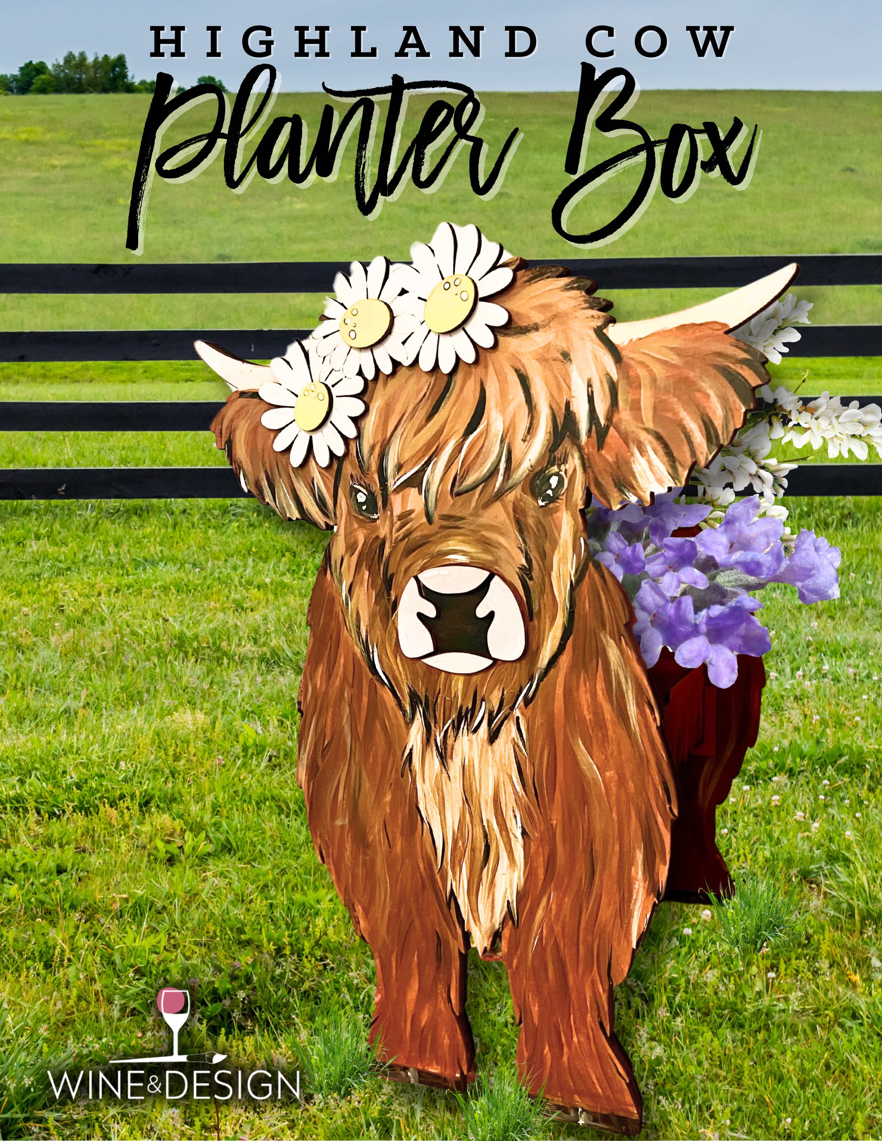 Wooden Highland Cow Planter at Crooked Creek Highlands (Event Address: 4147 Somers Road, Hamptonville, NC 27020)