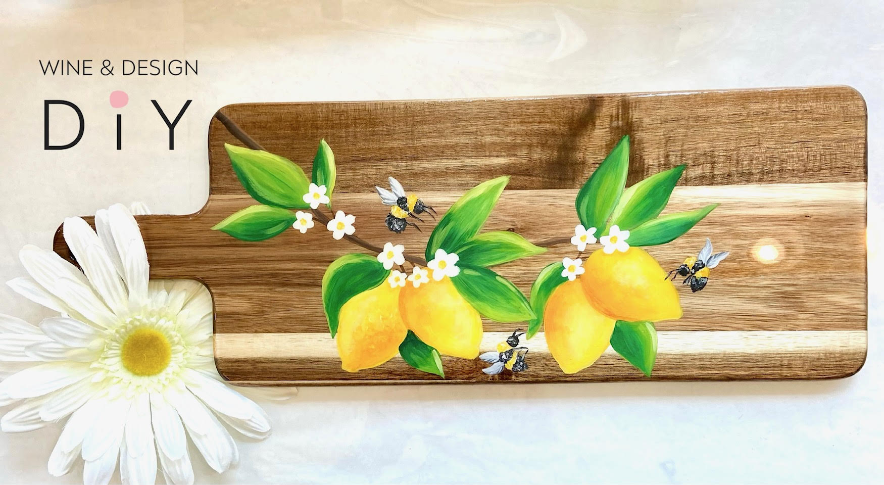 Paint and Resin Lemon and Bees Charcuterie Board