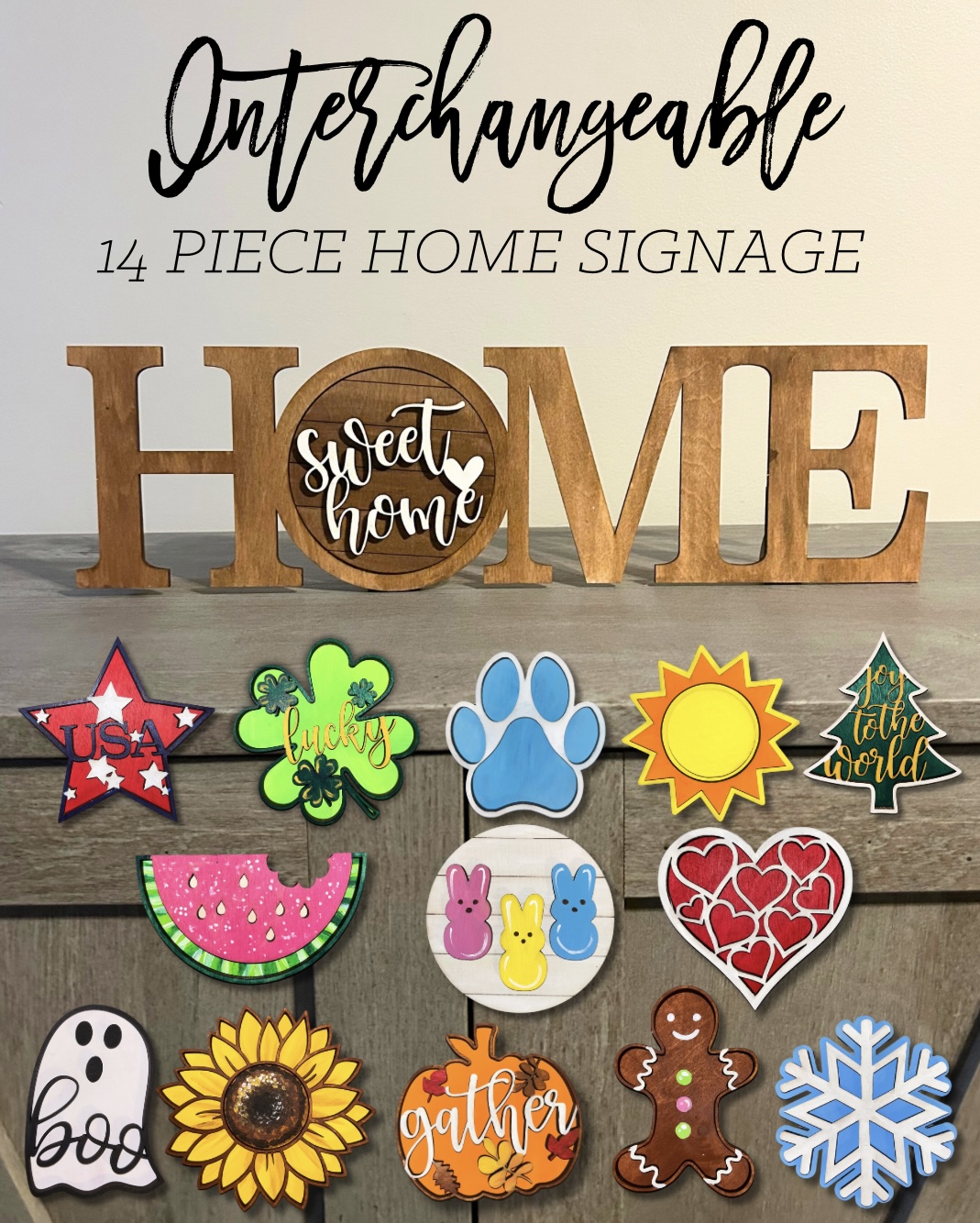 Interchangeable 14 Piece Home Sign
