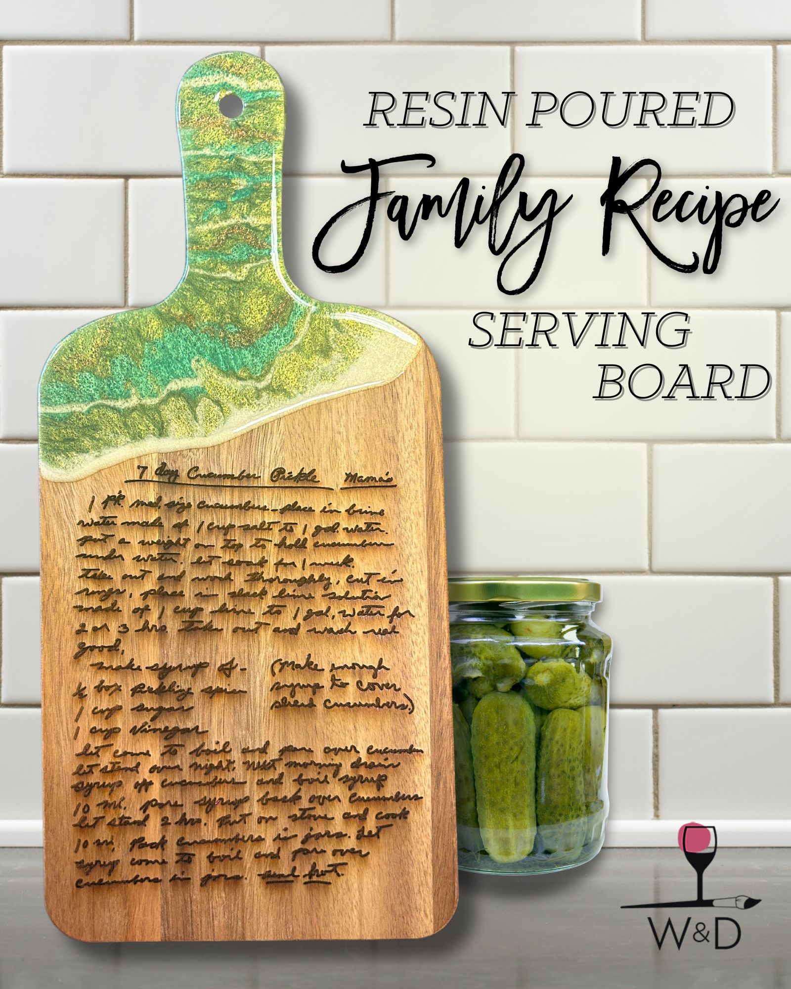 Resin Poured Family Recipe Serving Board