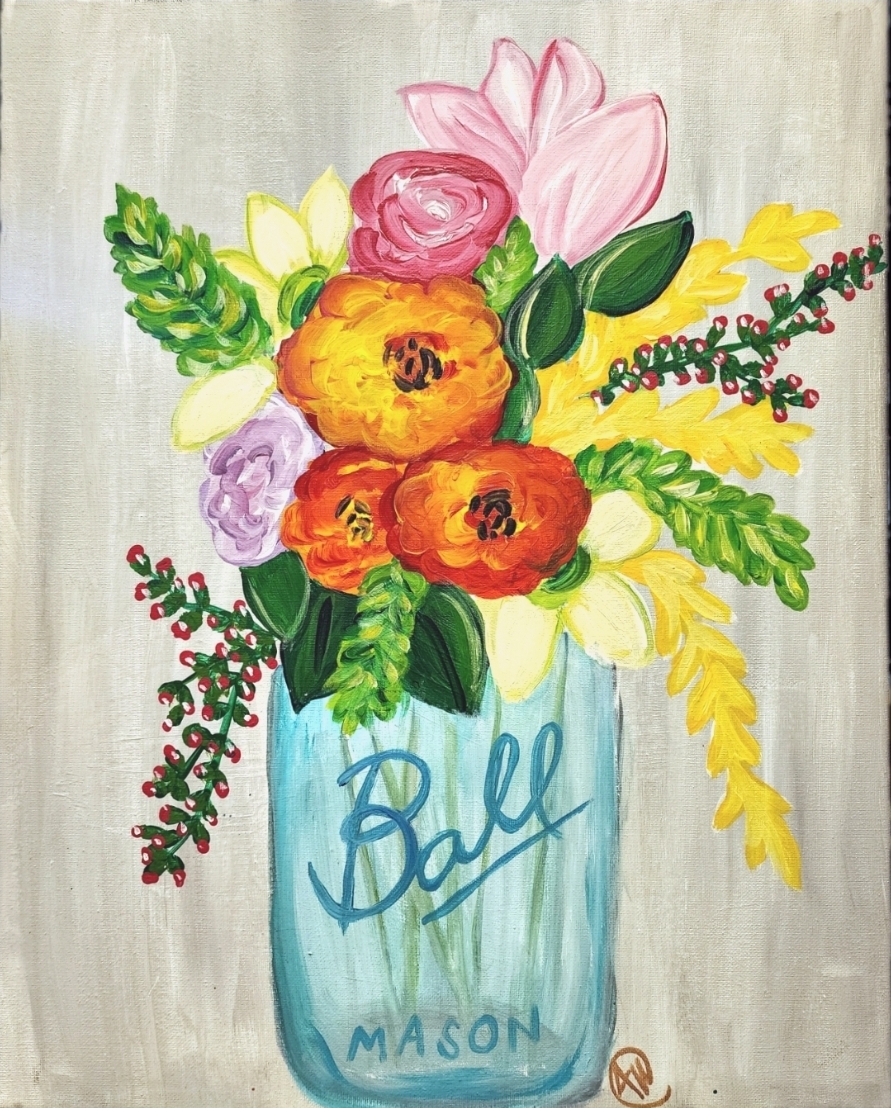 Sip & Paint Summer Mason Bouquet - BYOB and Free Parking