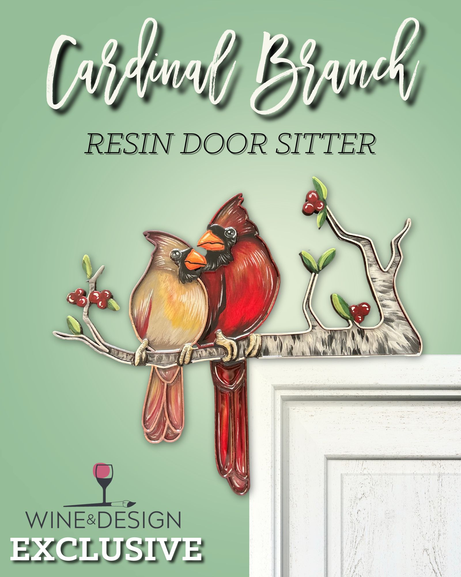 Cardinal Branch Resin Door Sitter