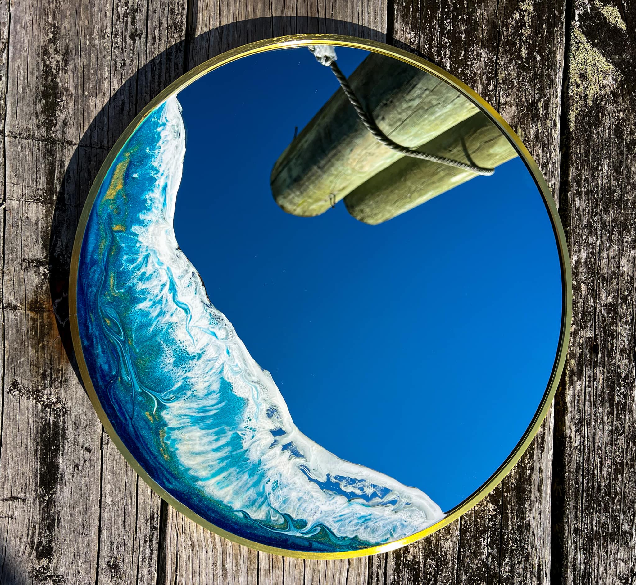 Premier Art Experience - Abstract Ocean RESIN WORKSHOP: 18" Gold Frame Mirror - a step by step art experience!