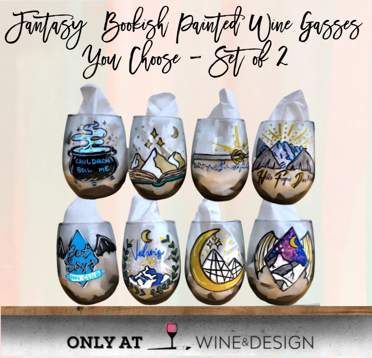 DIY painted wine glasses inspired by ACOTAR. Price covers two glasses.