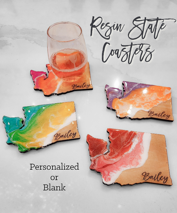WA State Resin Poured Coasters - Set of 4!