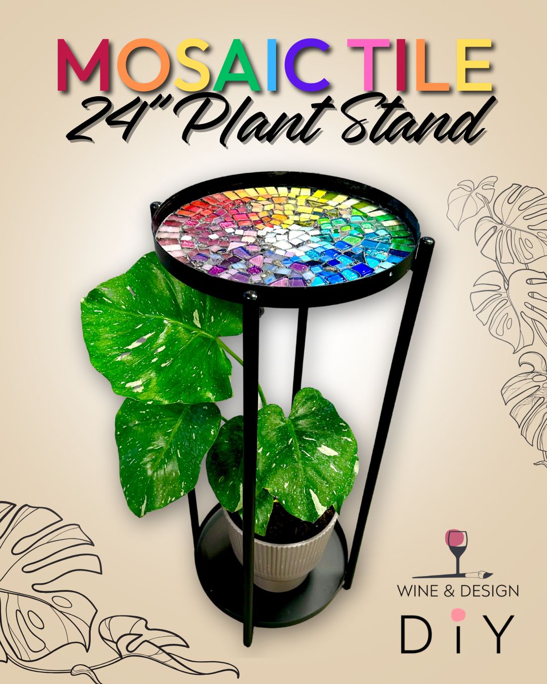 Mosaic Tile 24"Plant Stand