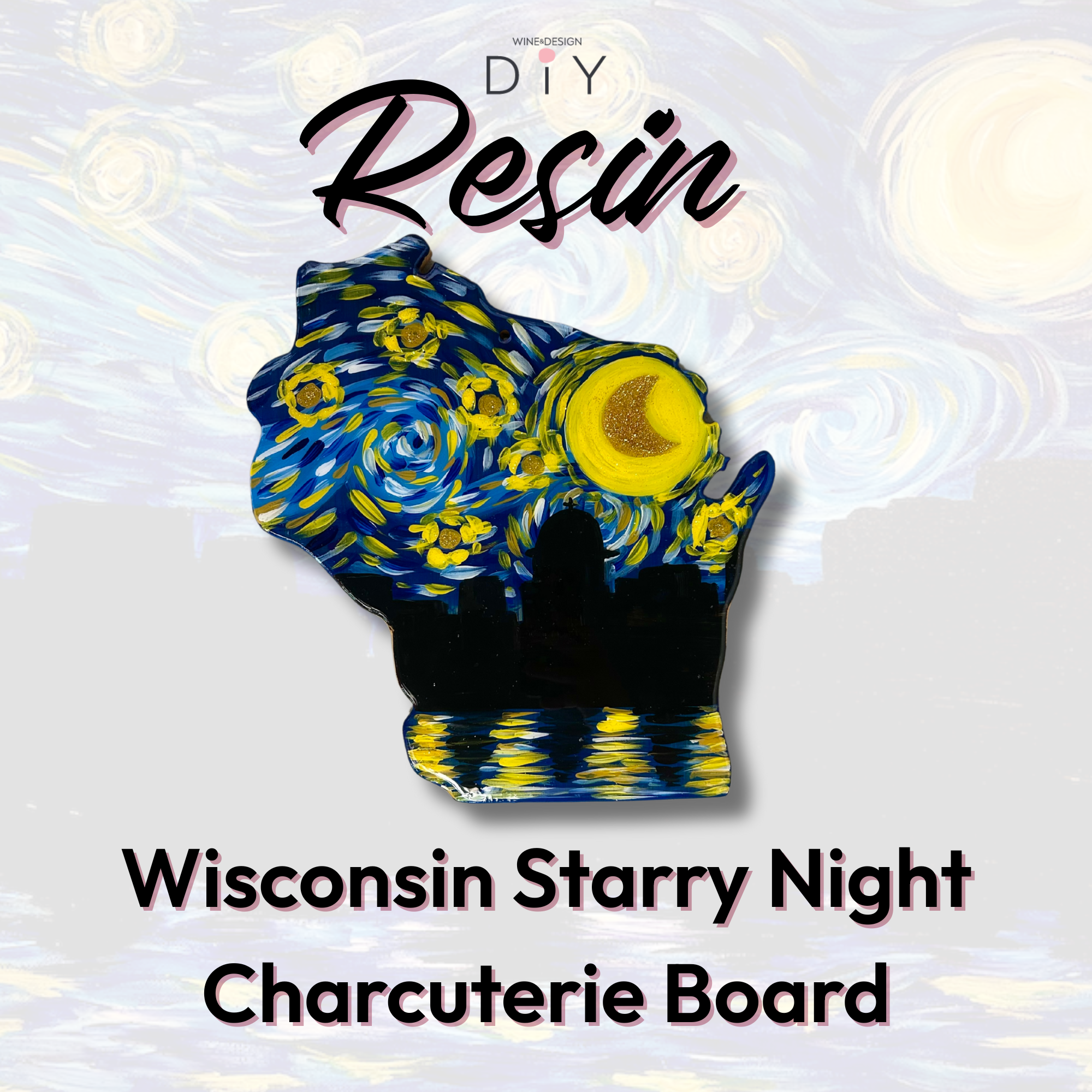 Wisconsin Starry Night Resin on Charcuterie Board! 