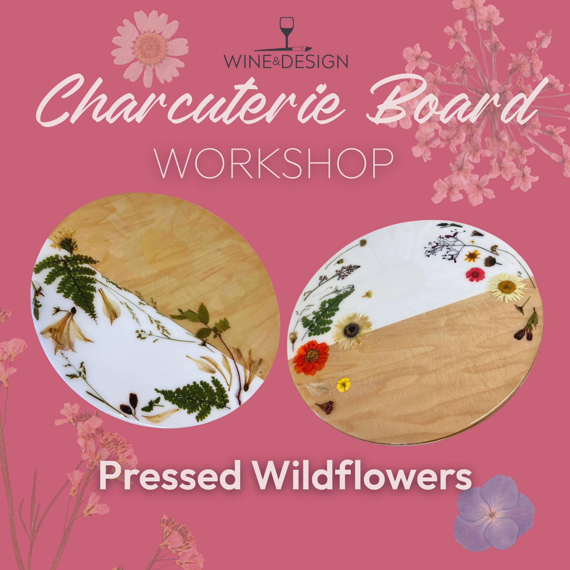 DIY Pressed Flowers Resin Charcuterie Board