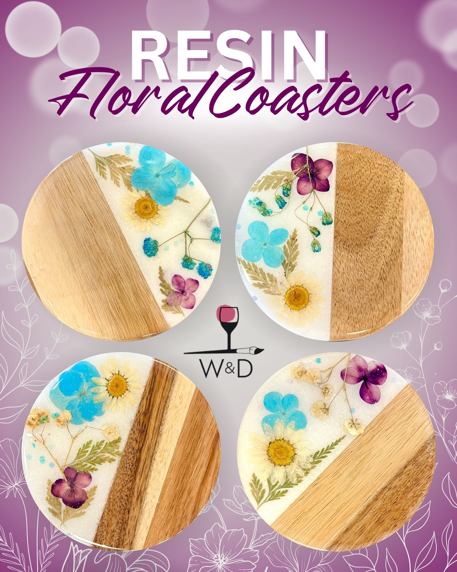 Floral Resin Pressed Coasters 
