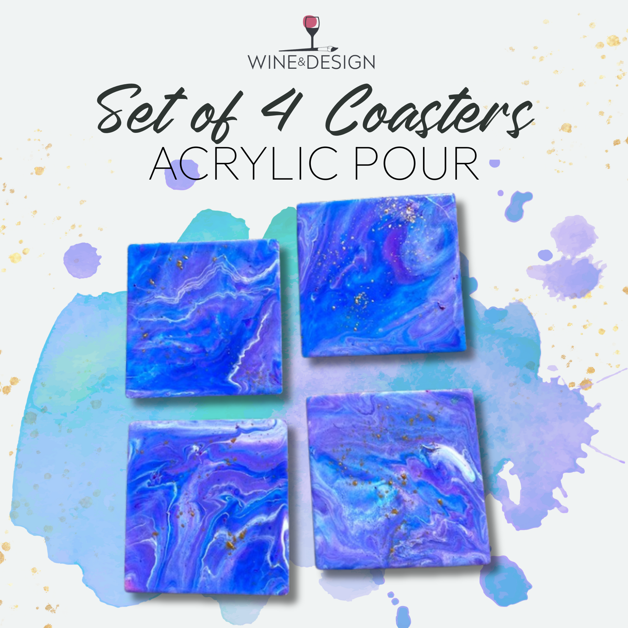 Set of 4 Acrylic Pour Coasters | Workshop