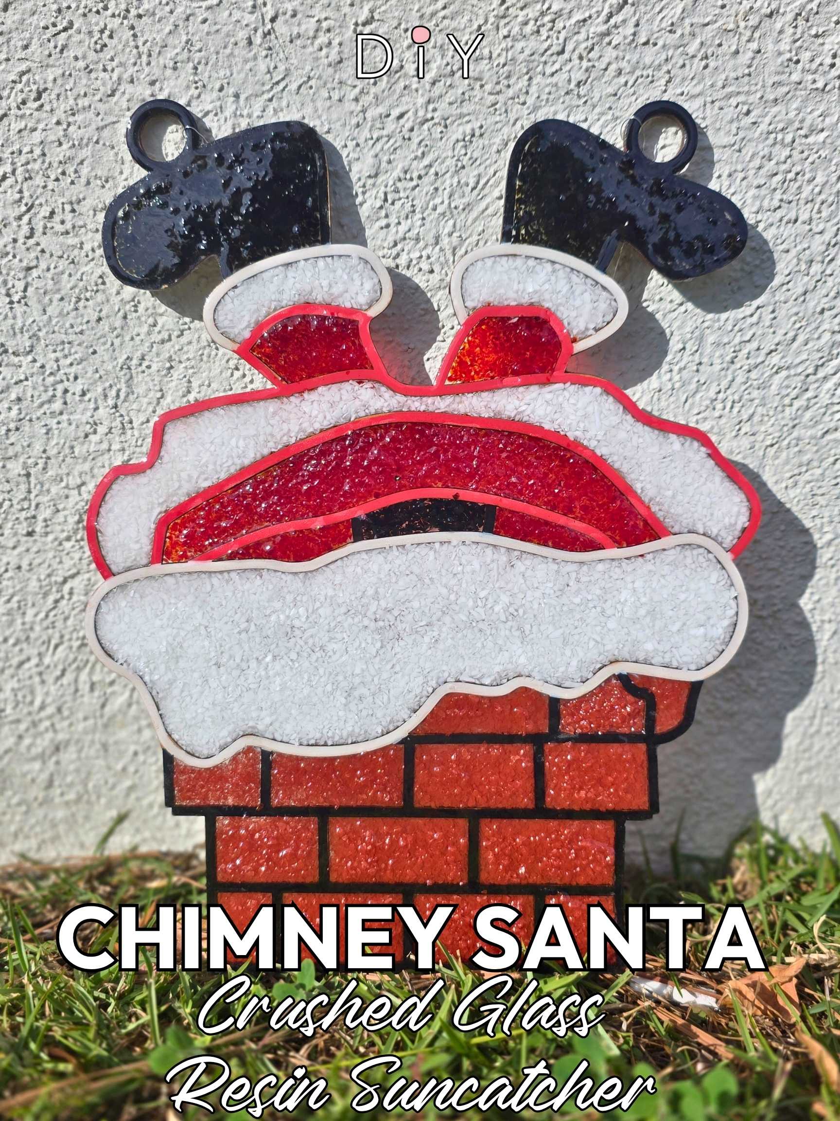 Chimney Santa Crushed Glass Resin Suncatcher