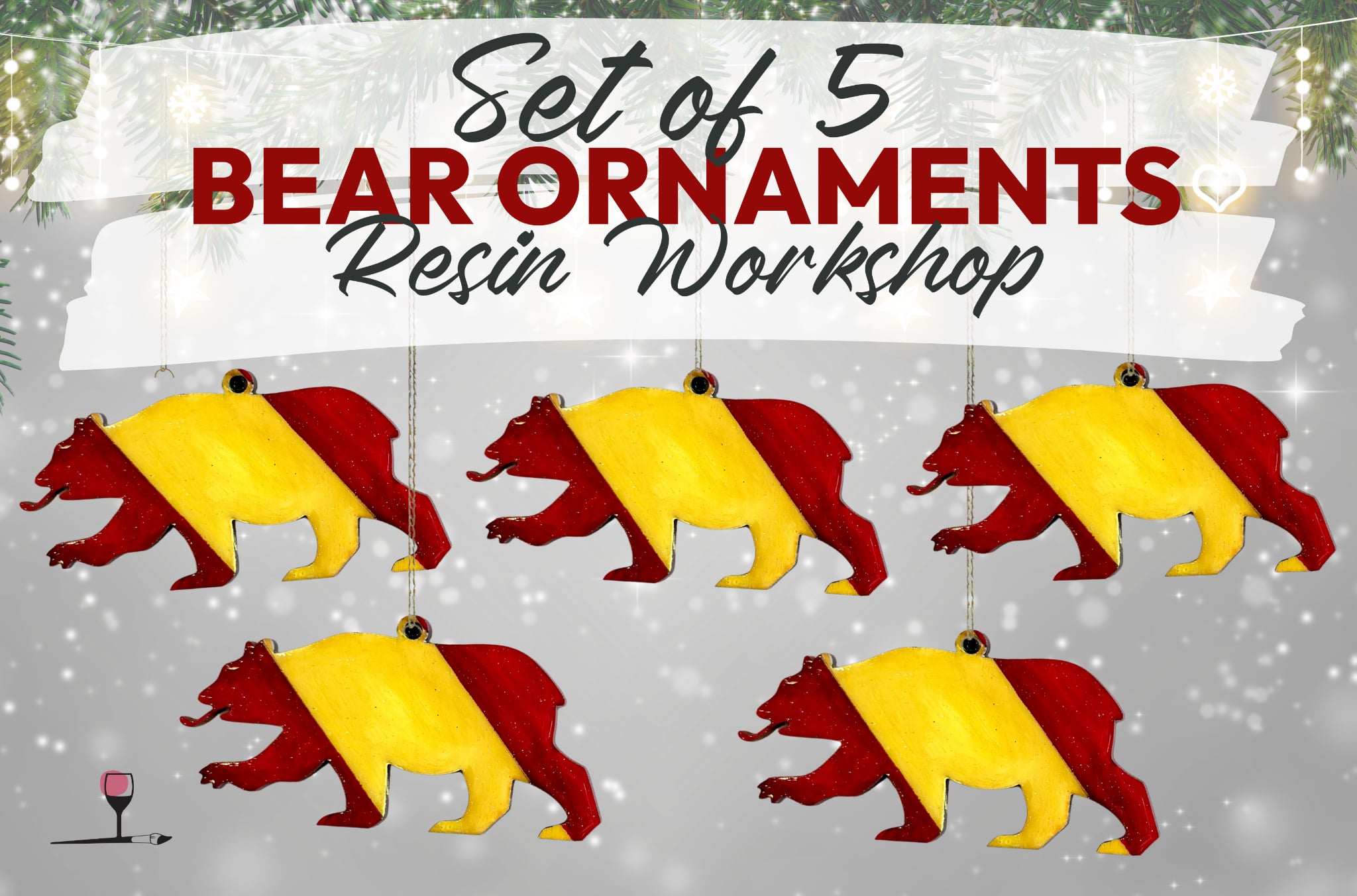 Set of 5 Bear Ornaments!